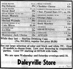 Daleyville Store Ad 1964